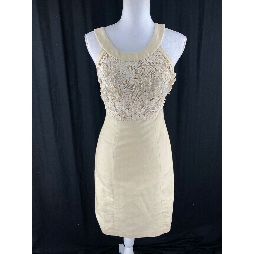 Anthropologie Postmark Cream Linen‎ Oleander Sleeveless Dress Size 0 Neutral